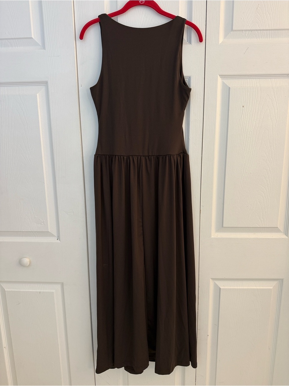 SHEIN New Dark Brown Ruched Square Neck Soft Stretch Maxi Dress size Petite SP - Picture 6 of 13